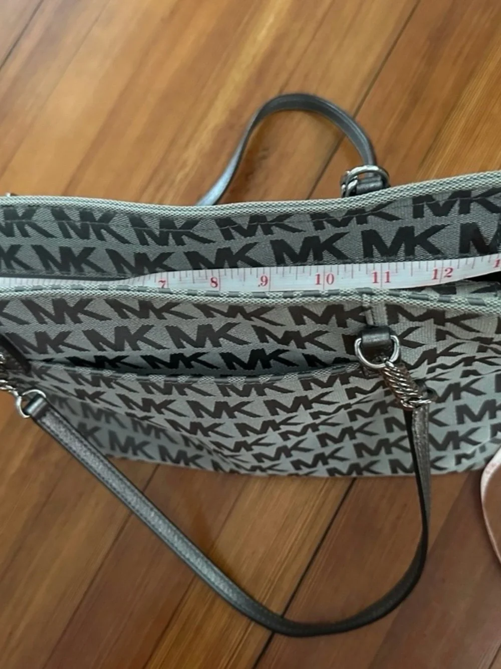 Michael Kors Brown and Gray MK Logo Tote with Tassel Charm